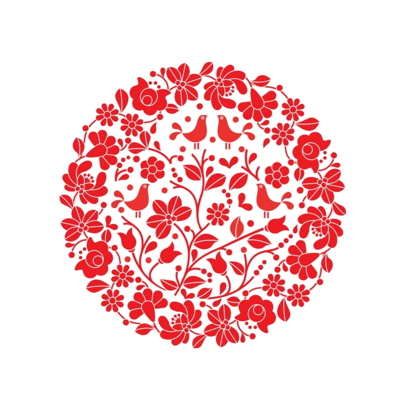 Kalocsai piros kör | grafikás női pamut pulóver