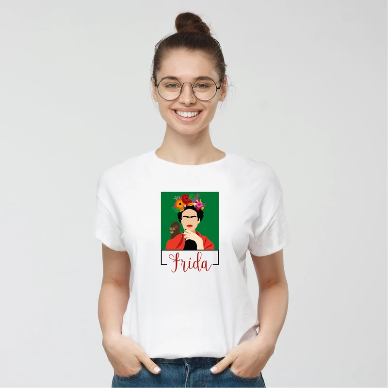 Majmos Frida | grafikás női pamutpóló