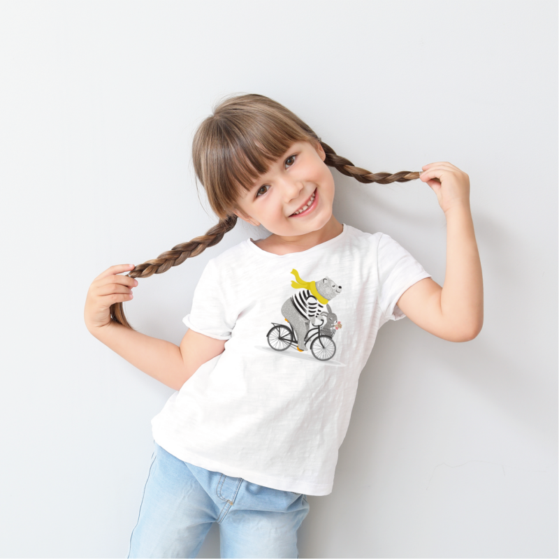 Biciklis medve  | grafikás lány pamutpóló