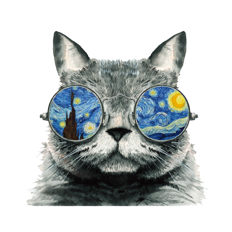 Van Gogh macska | grafikás női pamutpóló