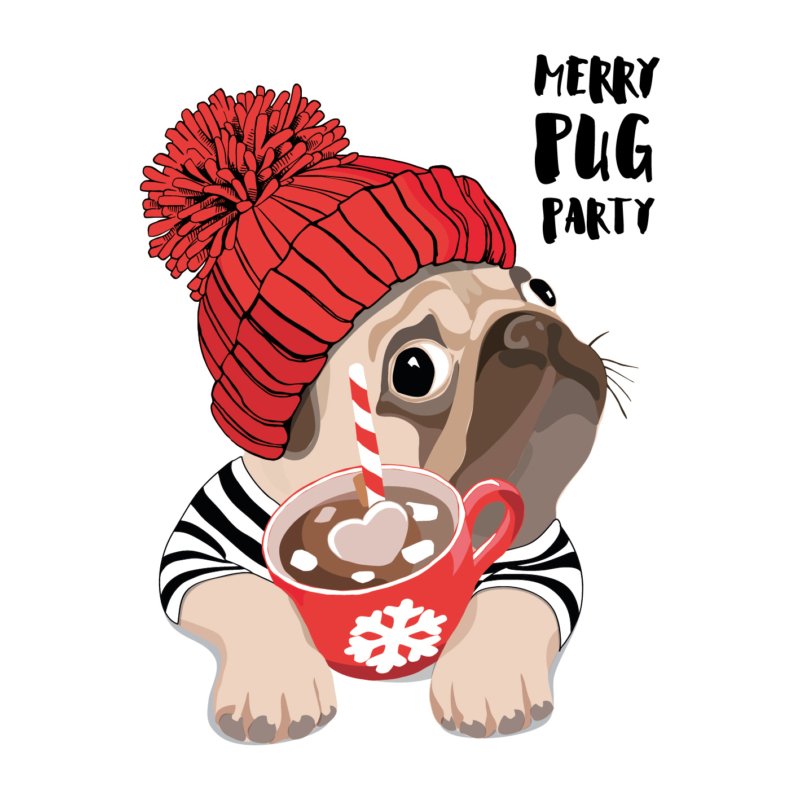 Merry pug party | grafikás női póló
