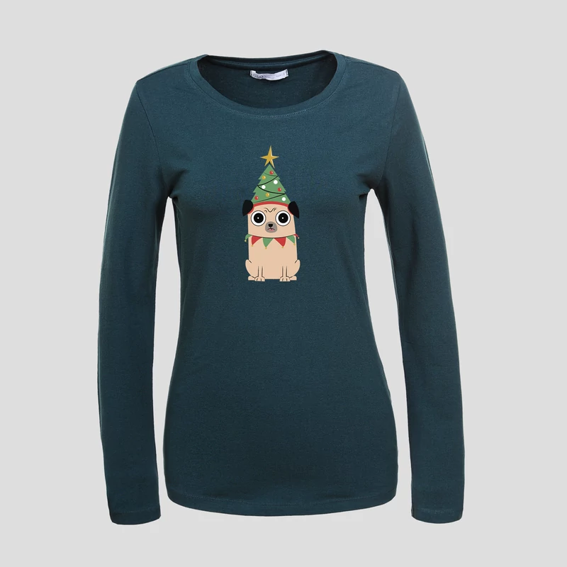 Merry Pugmas | grafikás női hosszúujjú felső