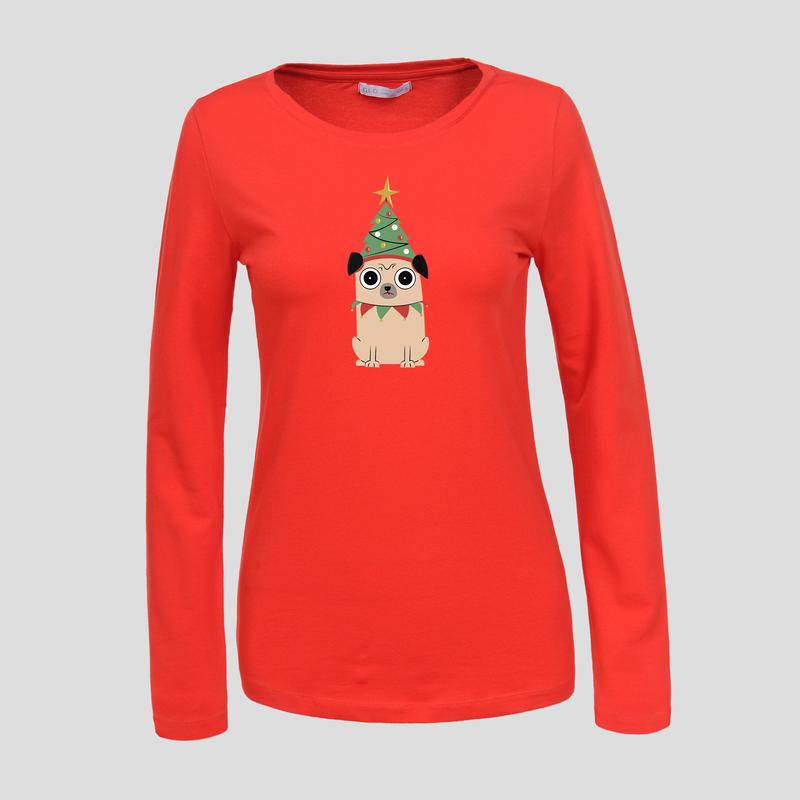 Merry Pugmas | grafikás női hosszúujjú felső