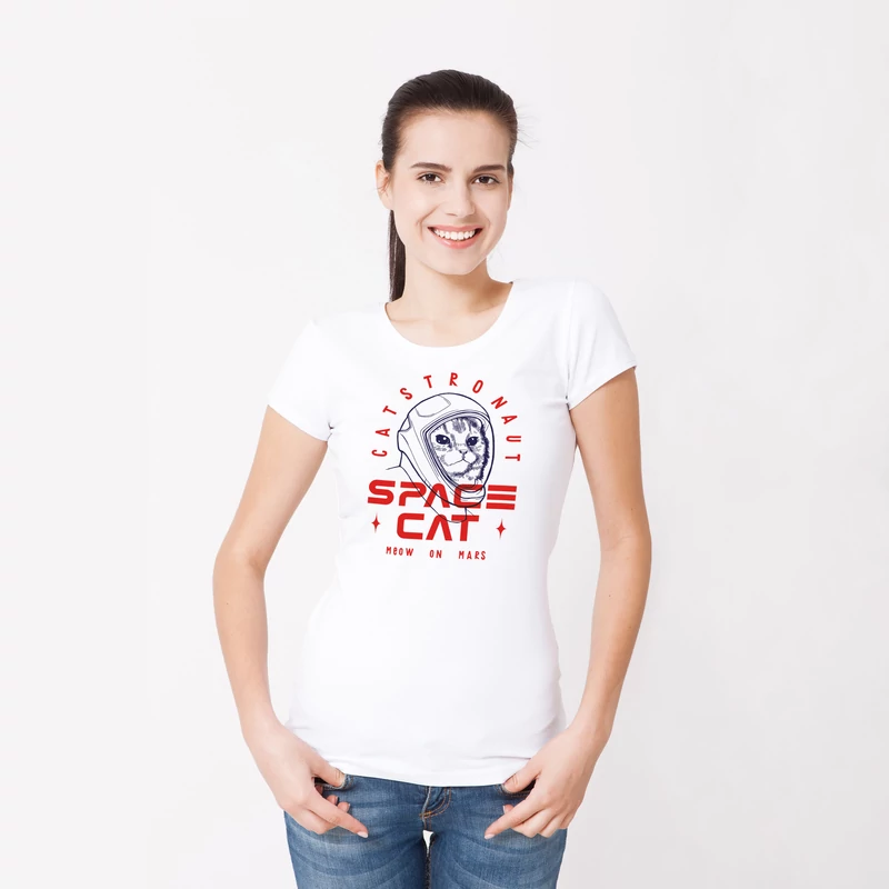 Space cat | grafikás női pamutpóló