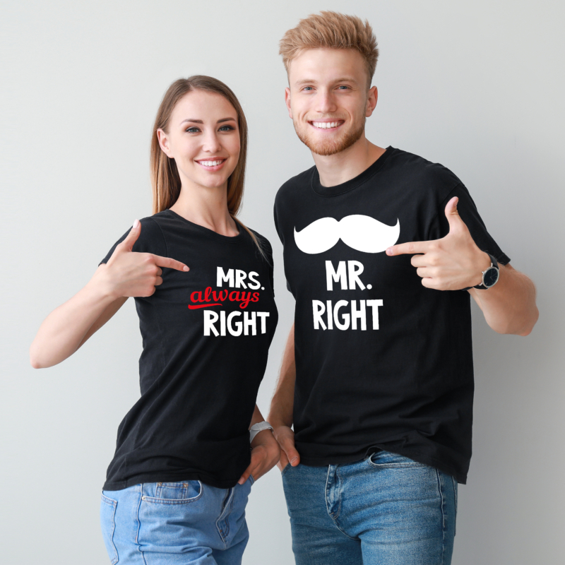 Mr. Right & Mrs. Always Right | grafikás páros pamutpóló
