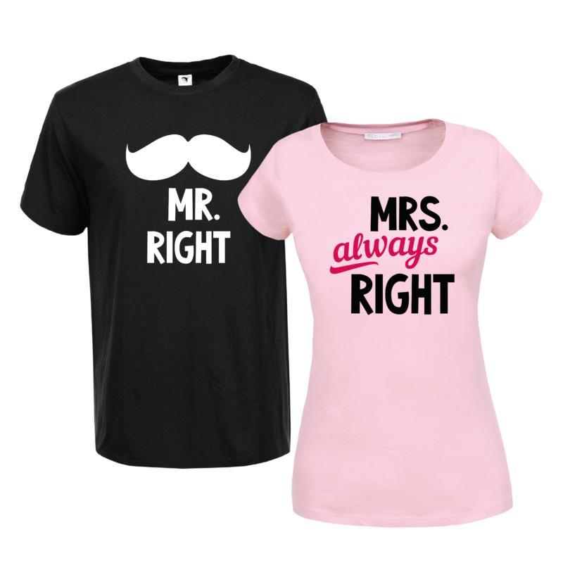 Mr. Right & Mrs. Always Right | grafikás páros pamutpóló