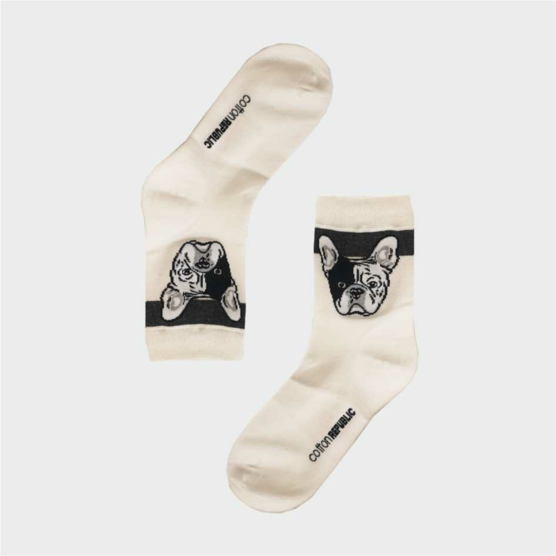 Női vidám Bulldog fehér zokni | Női zokni